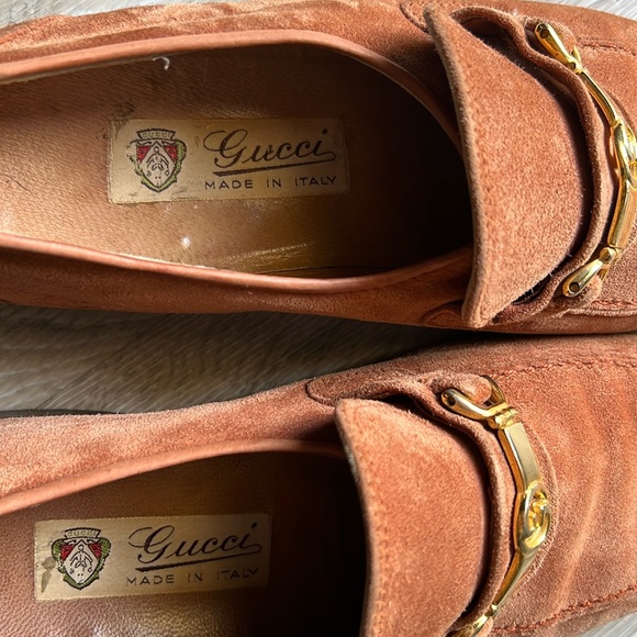 Vintage 80s Gucci Carmel Suede Leather Loafers 41.5 US 8.5 unisex women’s US 10 - Picture 15 of 16